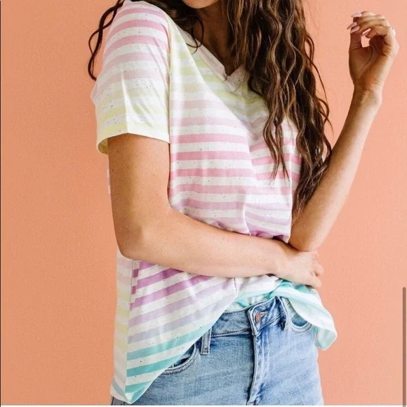 Women’s Casual comfortable colorful striped T-shirt short sleeves - Picture 5 of 5